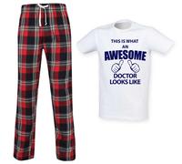 60 SECOND MAKEOVER Men's This Is What An Awesome Doctor Looks Like Tartan Pyjama Set in Red | Size: Medium 60 SECOND MAKEOVER Red M