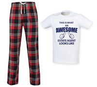 60 SECOND MAKEOVER Men's This Is What An Awesome Estate Agent Looks Like Tartan Pyjama Set in Red | Size: Large 60 SECOND MAKEOVER Red L