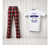 60 SECOND MAKEOVER Men's This Is What An Awesome Footballer Looks Like Tartan Pyjama Set in Red | Size: Medium 60 SECOND MAKEOVER Red M