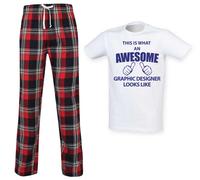 60 SECOND MAKEOVER Men's This Is What An Awesome Graphic Designer Looks Like Tartan Pyjama Set in Red | Size: 2XL 60 SECOND MAKEOVER Red 2XL