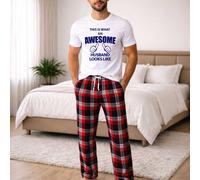 60 SECOND MAKEOVER Men's This Is What An Awesome Husband Looks Like Tartan Pyjama Set in Red | Size: XS 60 SECOND MAKEOVER Red XS