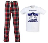 60 SECOND MAKEOVER Men's This Is What An Awesome Landlord Looks Like Tartan Pyjama Set in Red | Size: 2XL 60 SECOND MAKEOVER Red 2XL