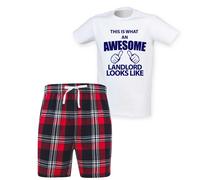 60 SECOND MAKEOVER Men's This Is What An Awesome Landlord Looks Like Tartan Pyjama Set in Red | Size: Small 60 SECOND MAKEOVER Red S