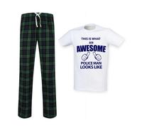 60 SECOND MAKEOVER Men's This Is What An Awesome Police Man Looks Like Tartan Pyjama Set in Green | Size: Small 60 SECOND MAKEOVER Green S