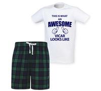 60 SECOND MAKEOVER Men's This Is What An Awesome Vicar Looks Like Tartan Pyjama Set in Green | Size: Small 60 SECOND MAKEOVER Green S