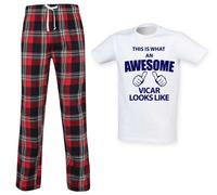 60 SECOND MAKEOVER Men's This Is What An Awesome Vicar Looks Like Tartan Pyjama Set in Red | Size: Small 60 SECOND MAKEOVER Red S