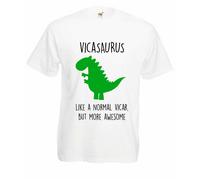60 Second Makeover Limited Vicasaurus, Like a Normal Vicar But More Awesome, Men's White Dinosaur Tshirt