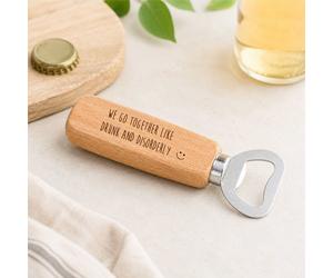 60 SECOND MAKEOVER Men's We Go Together Like Drunk & Disorderly Funny Wooden Bottle Opener in Beige 60 SECOND MAKEOVER Beige
