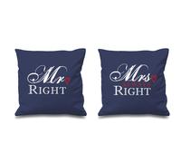 60 SECOND MAKEOVER Mr Right Mrs Always Right Navy Cushion Covers 16" x 16" Couples Cushions Valentines Wedding Anniversary Bedroom Decorati 60 SECOND MAKEOVER Navy 40 cm x 40 cm