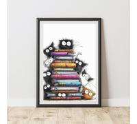60 SECOND MAKEOVER Peeking Cat Books Print Poster Wall Art | Size: A4 60 SECOND MAKEOVER Multicolor A4