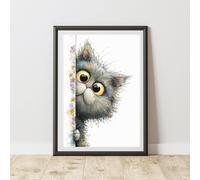60 SECOND MAKEOVER Peeking Cat Flowers Print Poster Wall Art | Size: A3 60 SECOND MAKEOVER Multicolor A3