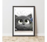60 SECOND MAKEOVER Peeking Galaxy Cat Print Poster Wall Art | Size: A3 60 SECOND MAKEOVER Multicolor A3