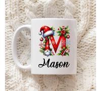 60 SECOND MAKEOVER Personalised Christmas Initial Mug Red Gnome Gonk Font in White 60 SECOND MAKEOVER White