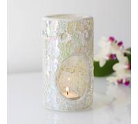 60 SECOND MAKEOVER Pillar White Iridescent Crackle Mosaic Oil Burner Warmer Mirror 60 SECOND MAKEOVER White
