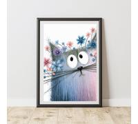 60 SECOND MAKEOVER Pink & Blue Peeking Cat Print Poster Wall Art | Size: A4 60 SECOND MAKEOVER Multicolor A4
