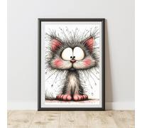 60 SECOND MAKEOVER Quirky Cat Print Poster Wall Art | Size: A3 60 SECOND MAKEOVER Multicolor A3