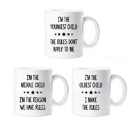 Rules Mug Set I'm The Youngest I'm In The Middle I'm The Oldest Sibling Rivalry Mugs 60 SECOND MAKEOVER White One Size