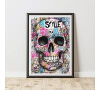 60 SECOND MAKEOVER Skull Graffiti Print Urban Street Art Poster Junk Journal | Size: A3 60 SECOND MAKEOVER Multicolor A3