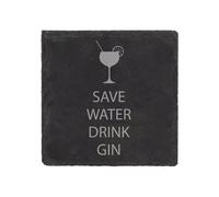 60 SECOND MAKEOVER Slate Coaster Save Water Drink Gin Engraved Funny Gift Friend Present in Black 60 SECOND MAKEOVER Black