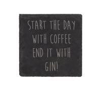 60 SECOND MAKEOVER Slate Coffee Gin Start The Day With Coffee & End It With Gin Coaster Engraved Funny Gift Friend Present in Black 60 SECOND MAKEOVER Black