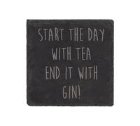 60 SECOND MAKEOVER Slate Tea Gin Start The Day With Tea & End It With Gin Coaster Engraved Funny Gift Friend Present in Black 60 SECOND MAKEOVER Black