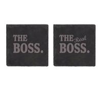60 SECOND MAKEOVER Slate The Boss The Real Boss Coaster Engraved Gift Couples Present in Black 60 SECOND MAKEOVER Black