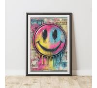 60 SECOND MAKEOVER Smiley Face Graffiti Print Urban Street Art Poster Junk Journal | Size: A3 60 SECOND MAKEOVER Multicolor A3