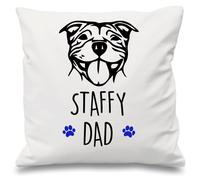 60 Second Makeover Limited Staffy Dad White Cushion Cover 16" x 16" Mum Friend Gift Staffordshire Bull Terrier