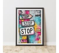 60 SECOND MAKEOVER Stop Signs Graffiti Print Urban Street Art Poster Junk Journal | Size: A3 60 SECOND MAKEOVER Multicolor A3