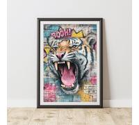 60 SECOND MAKEOVER Tiger Graffiti Print Urban Street Art Poster Junk Journal | Size: A4 60 SECOND MAKEOVER Multicolor A4