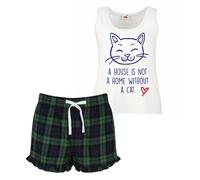 60 SECOND MAKEOVER Women's A House Is Not A Home Without A Cat Pyjama Set in Green | Size: Small 60 SECOND MAKEOVER Green S