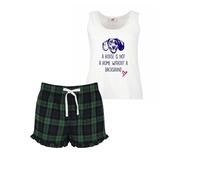 60 SECOND MAKEOVER Women's A House Is Not A Home Without A Dachshund Tartan Short Pyjamas Set in Green | Size: Large 60 SECOND MAKEOVER Green L