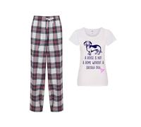 60 SECOND MAKEOVER Women's A House Is Not A Home Without A Sausage Dog Tartan Trouser Pyjamas Set in Pink | Size: XS 60 SECOND MAKEOVER Pink XS