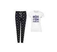 60 SECOND MAKEOVER Women's Be Brave Be Strong Be Fearless Navy Star Pyjama Set | Size: Large 60 SECOND MAKEOVER Navy L
