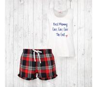 60 SECOND MAKEOVER Women's Best Mummy Ever Ever Ever The End Frill Short Pyjama Set Red Blue or Green Blue | Size: Large 60 SECOND MAKEOVER Red L