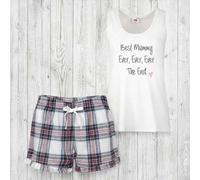 60 SECOND MAKEOVER Women's Best Mummy Ever Ever Ever The End Frill Short Pyjama Set Red Blue or Green Blue in Pink | Size: XS 60 SECOND MAKEOVER Pink XS