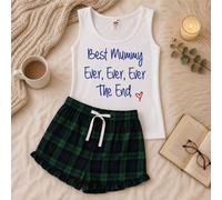 60 SECOND MAKEOVER Women's Best Mummy Ever Ever Ever The End Tartan Frill Short Pyjama Set in Green | Size: XL 60 SECOND MAKEOVER Green XL
