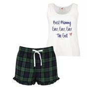 60 SECOND MAKEOVER Women's Best Mummy Ever Ever Ever The End Tartan Frill Short Pyjama Set Red Blue or Green Blue | Size: XS 60 SECOND MAKEOVER Green XS