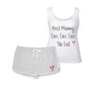 60 SECOND MAKEOVER Women's Best Mummy Ever Ever The End Pyjama Set PJ's Loungewear Lounge Wear Grey & White | Size: XL 60 SECOND MAKEOVER Grey XL