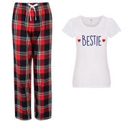 60 Second Makeover Limited Bestie Pyjamas For Women Ladies Pjs Tartan Trouser Bottoms Best Friend Womens Pyjamas Set Friend Gifts For Women Pajamas Red - Large