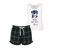 60 SECOND MAKEOVER Women's Beware Crazy Rottie Lady Tartan Short Pyjamas Set in Green | Size: XL 60 SECOND MAKEOVER Green XL