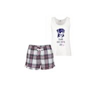 60 SECOND MAKEOVER Women's Beware Crazy Rottie Lady Tartan Short Pyjamas Set in Pink | Size: Medium 60 SECOND MAKEOVER Pink M