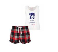 60 SECOND MAKEOVER Women's Beware Crazy Rottie Lady Tartan Short Pyjamas Set | Size: Small 60 SECOND MAKEOVER Multicolor S