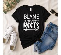 60 SECOND MAKEOVER Women's Blame It All On My Roots T-Shirt in Black | Size: Large 60 SECOND MAKEOVER Black L