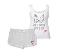 60 SECOND MAKEOVER Women's Cat Life Is Better With A Cat Pyjama Set in Grey | Size: XS 60 SECOND MAKEOVER Grey XS