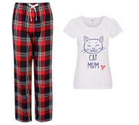 60 Second Makeover Limited Cat Mum Pyjamas Ladies Tartan Trouser Bottoms Pyjama Mothers Day Cat Pyjamas Red