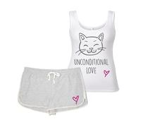 60 SECOND MAKEOVER Women's Cat Unconditional Love Pyjama Set Wife PJ's in Grey | Size: XS 60 SECOND MAKEOVER Grey XS