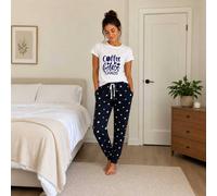60 SECOND MAKEOVER Women's Coffee Before Chaos Navy Star Trouser Pyjamas Set | Size: Large 60 SECOND MAKEOVER Navy L