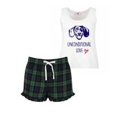 60 SECOND MAKEOVER Women's Dachshund Unconditional Love Tartan Short Pyjamas Set in Green | Size: Small 60 SECOND MAKEOVER Green S