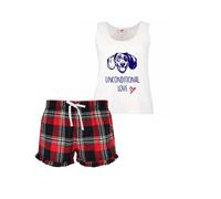 60 SECOND MAKEOVER Women's Dachshund Unconditional Love Tartan Short Pyjamas Set in Red | Size: XL 60 SECOND MAKEOVER Red XL